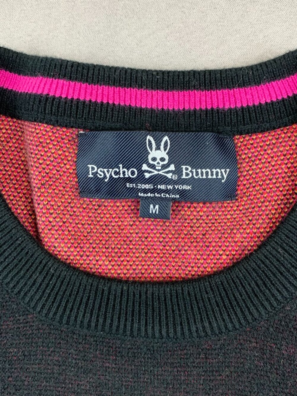 Psycho Bunny Mens Sweater Medium Black Crewneck Long Sleeve Knit Big logo Cotton - Picture 5 of 9